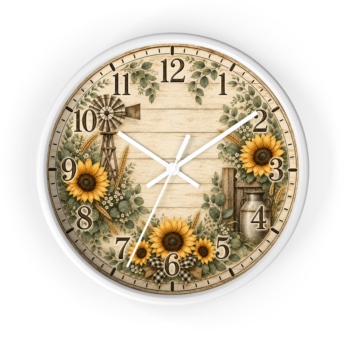 Sunflower Farmhouse Wall Clock | Rustic Windmill Floral Clock