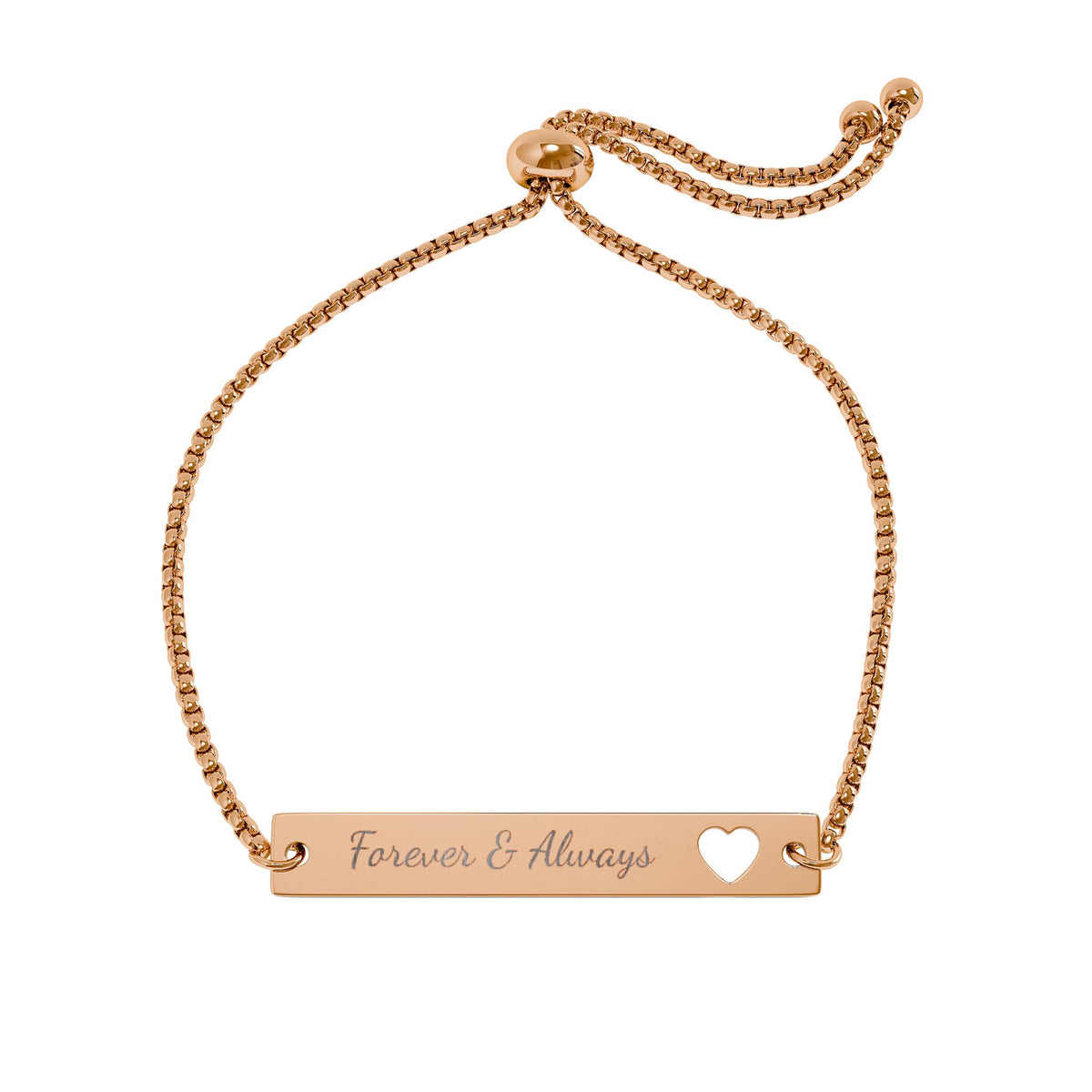 Engravable Heart Bar Bracelet — Adjustable Gold/Rose Gold Personalized Jewelry