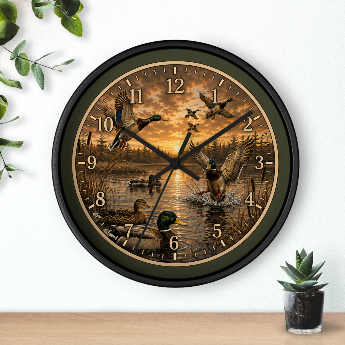 Mallard Duck Scene Wall Clock | Rustic Waterfowl Lake Décor