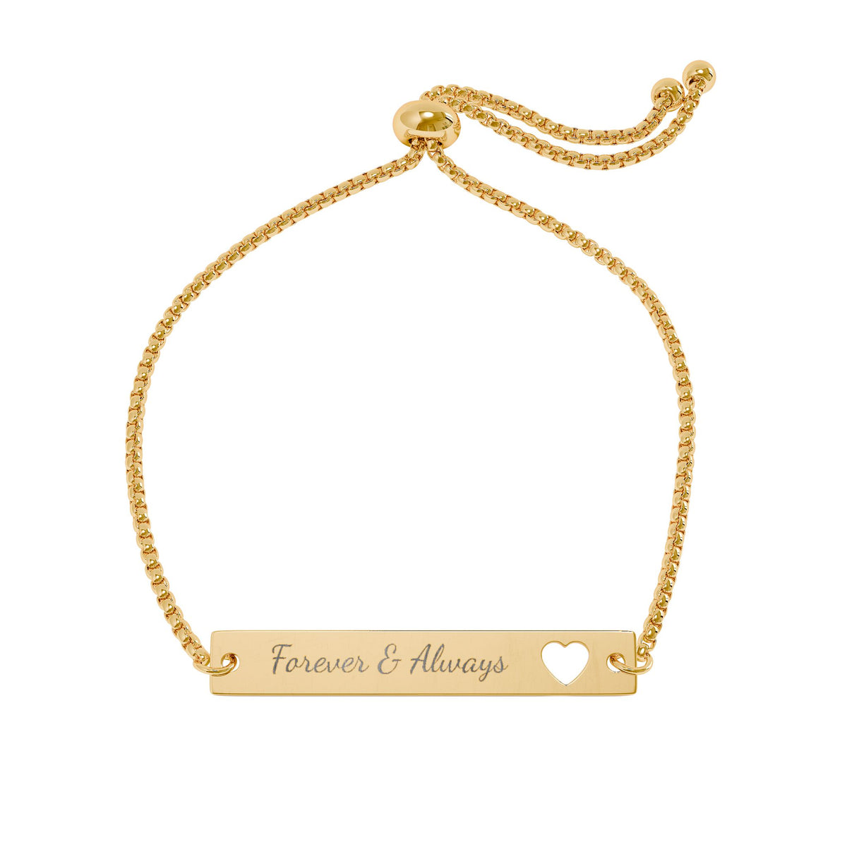 Engravable Heart Bar Bracelet — Adjustable Gold/Rose Gold Personalized Jewelry