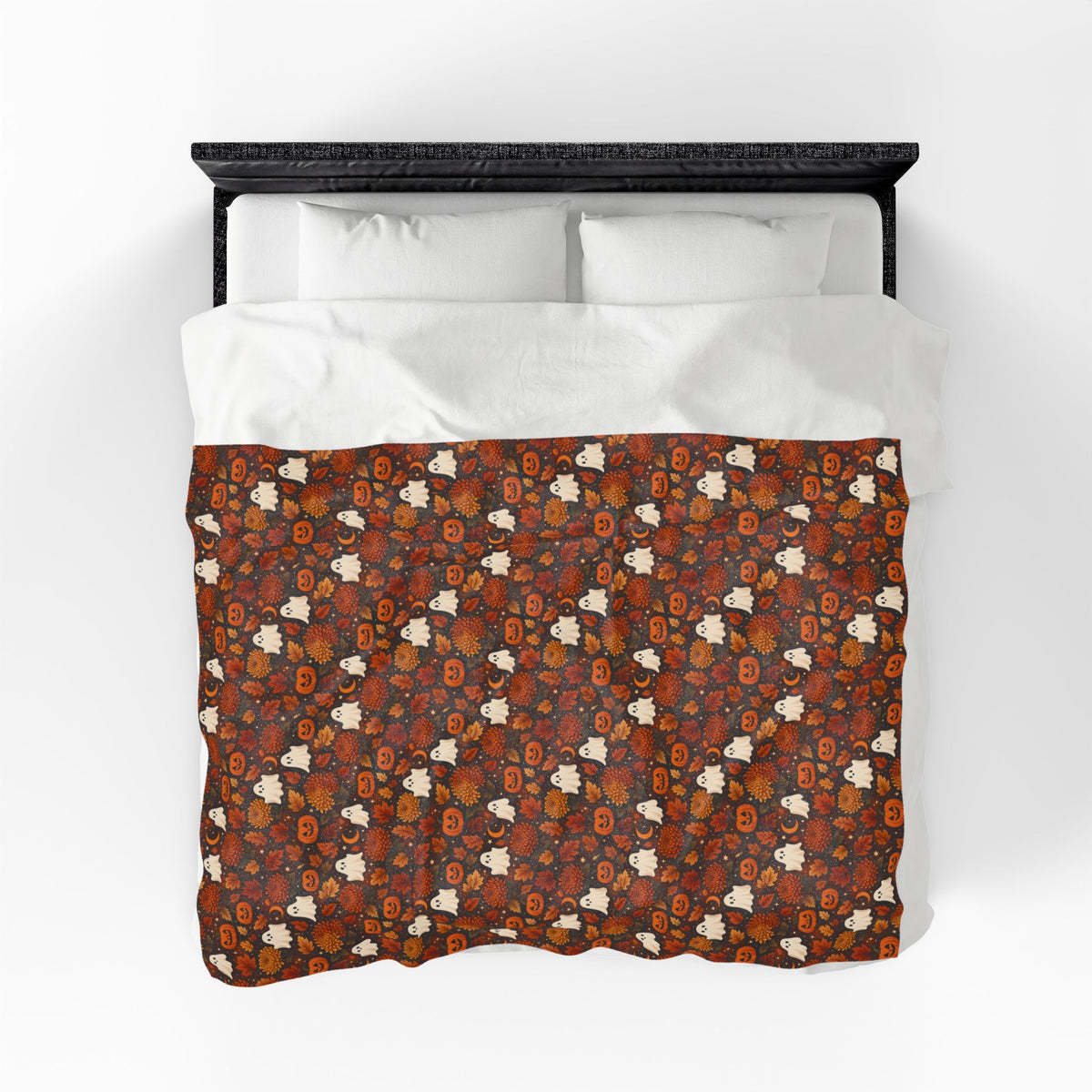 Halloween Pumpkin and Ghost Pattern Velveteen Plush Blanket | Spooky Fall Throw