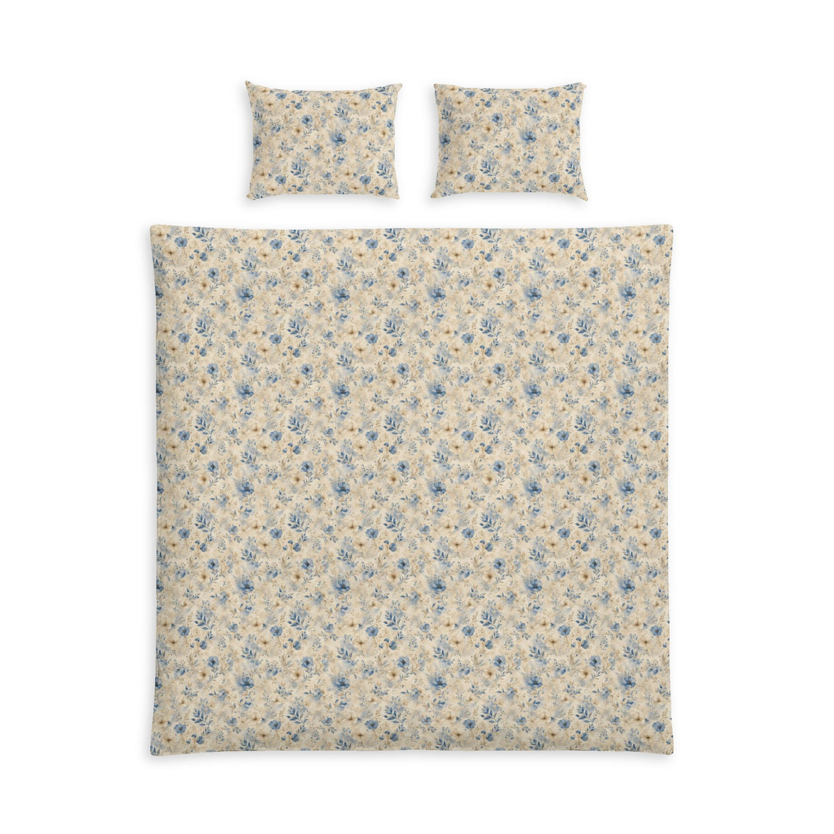 Floral Cotton Bed Set – Vintage Blue & Beige Duvet Cover & Pillowcases