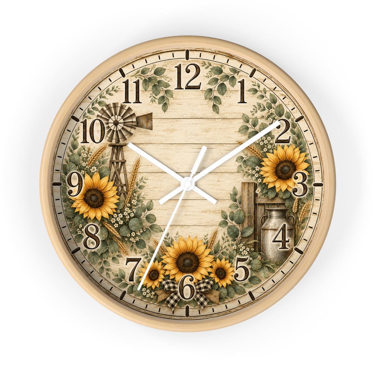 Sunflower Farmhouse Wall Clock | Rustic Windmill Floral Clock