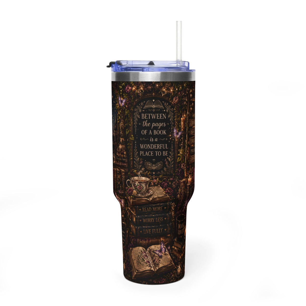 40oz Bookish Vacuum Tumbler — 'Between the Pages' Cozy Reading Travel Mug