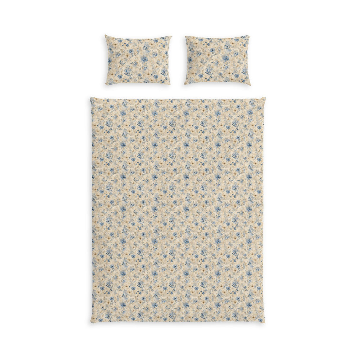 Floral Cotton Bed Set – Vintage Blue & Beige Duvet Cover & Pillowcases