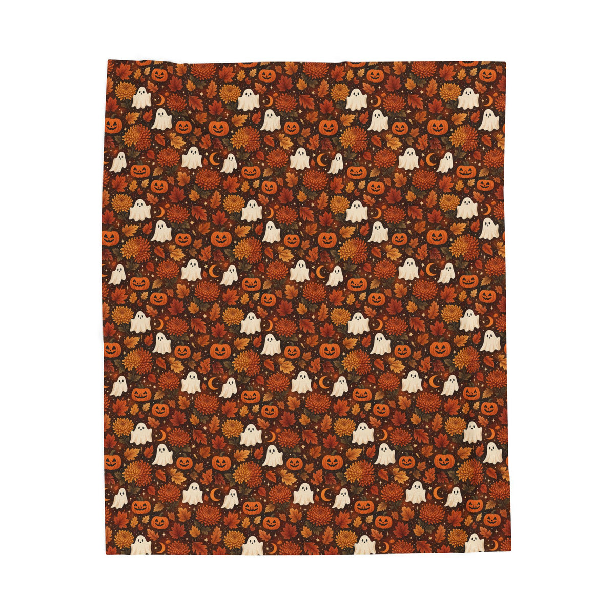 Halloween Pumpkin and Ghost Pattern Velveteen Plush Blanket | Spooky Fall Throw