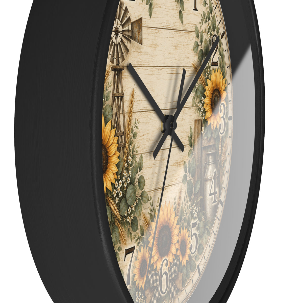 Sunflower Farmhouse Wall Clock | Rustic Windmill Floral Clock