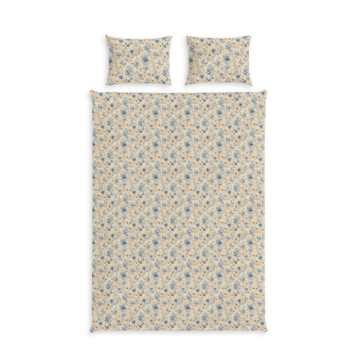 Floral Cotton Bed Set – Vintage Blue & Beige Duvet Cover & Pillowcases