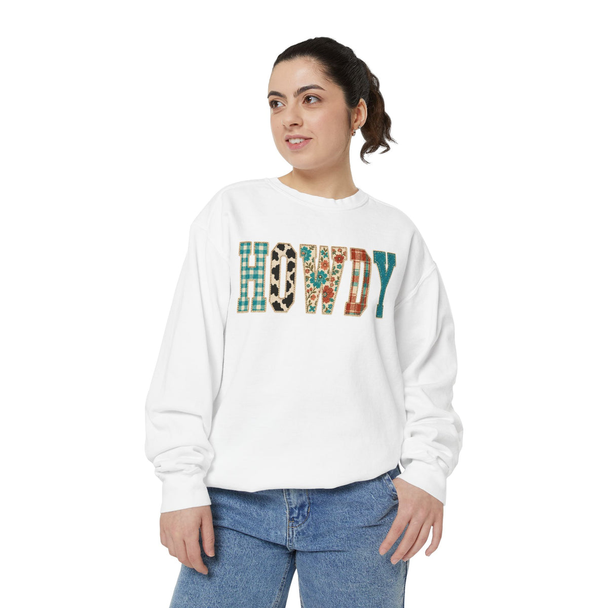Howdy Crewneck Sweatshirt | Western buffalo plaid floral