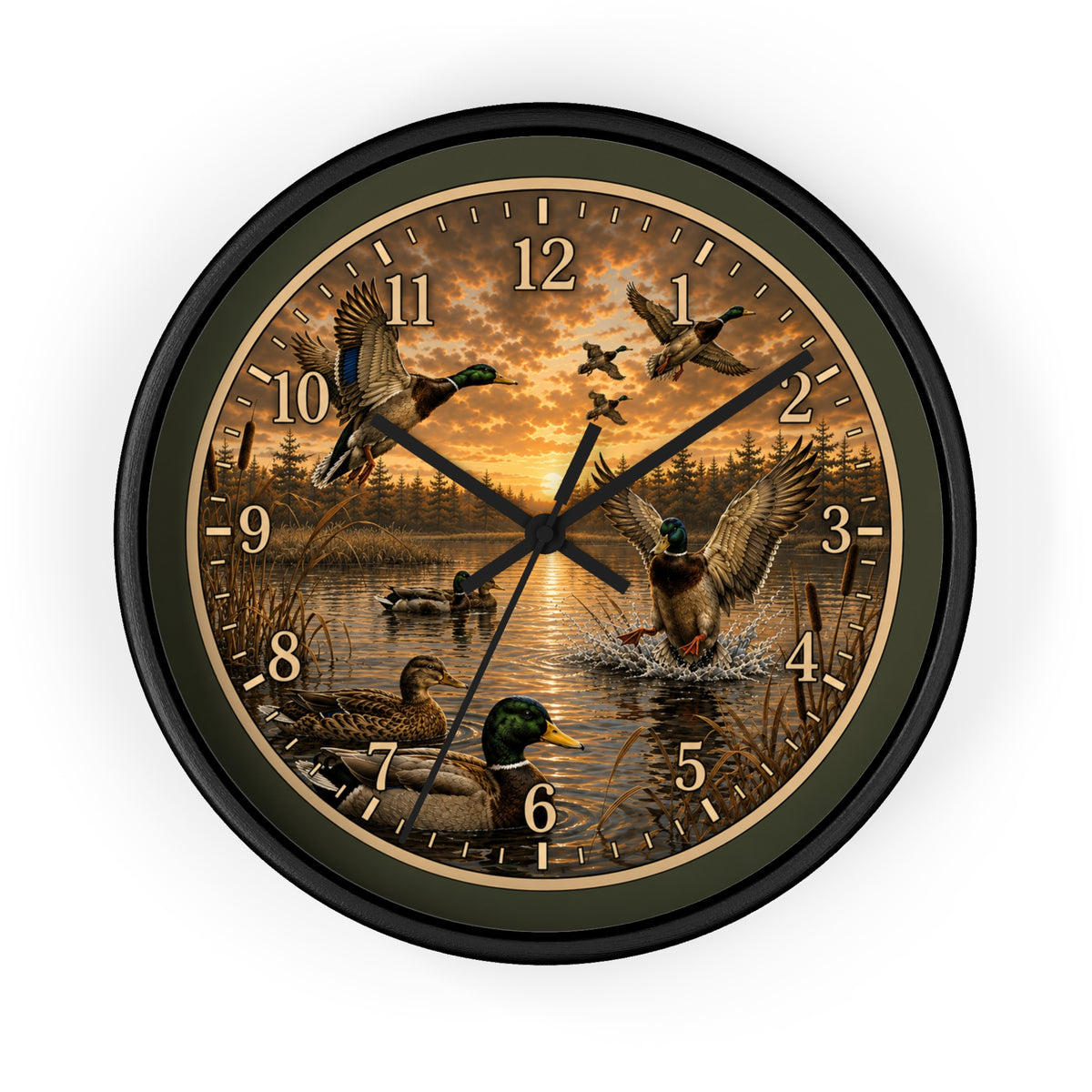Mallard Duck Scene Wall Clock | Rustic Waterfowl Lake Décor