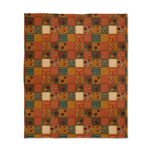 Autumn Patchwork Quilt Throw | Fall Plaid Squares, Harvest Pumpkin Floral