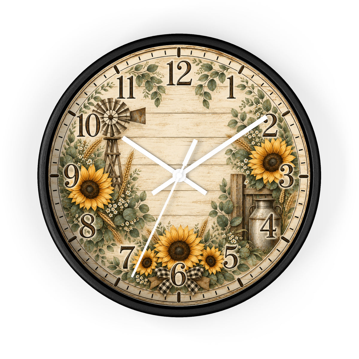 Sunflower Farmhouse Wall Clock | Rustic Windmill Floral Clock