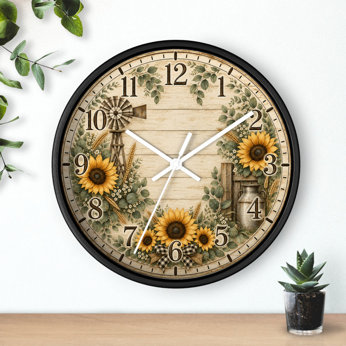 Sunflower Farmhouse Wall Clock | Rustic Windmill Floral Clock