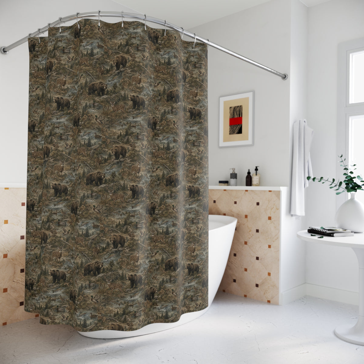 Rustic Woodland Shower Curtain | Forest Camouflage Bathroom