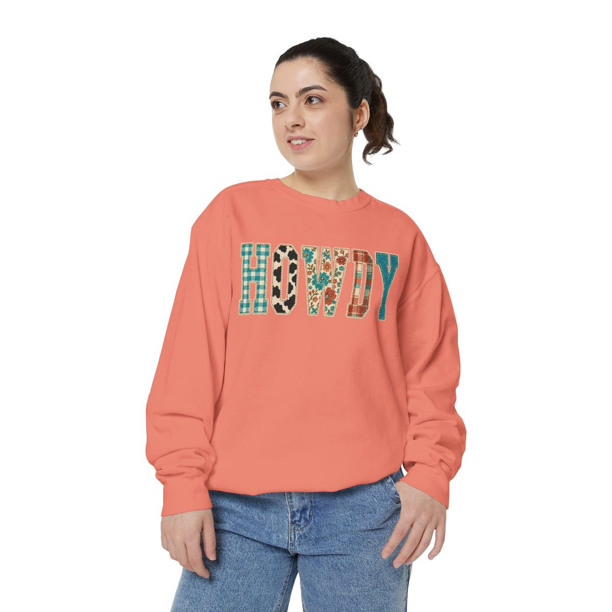 Howdy Crewneck Sweatshirt | Western buffalo plaid floral