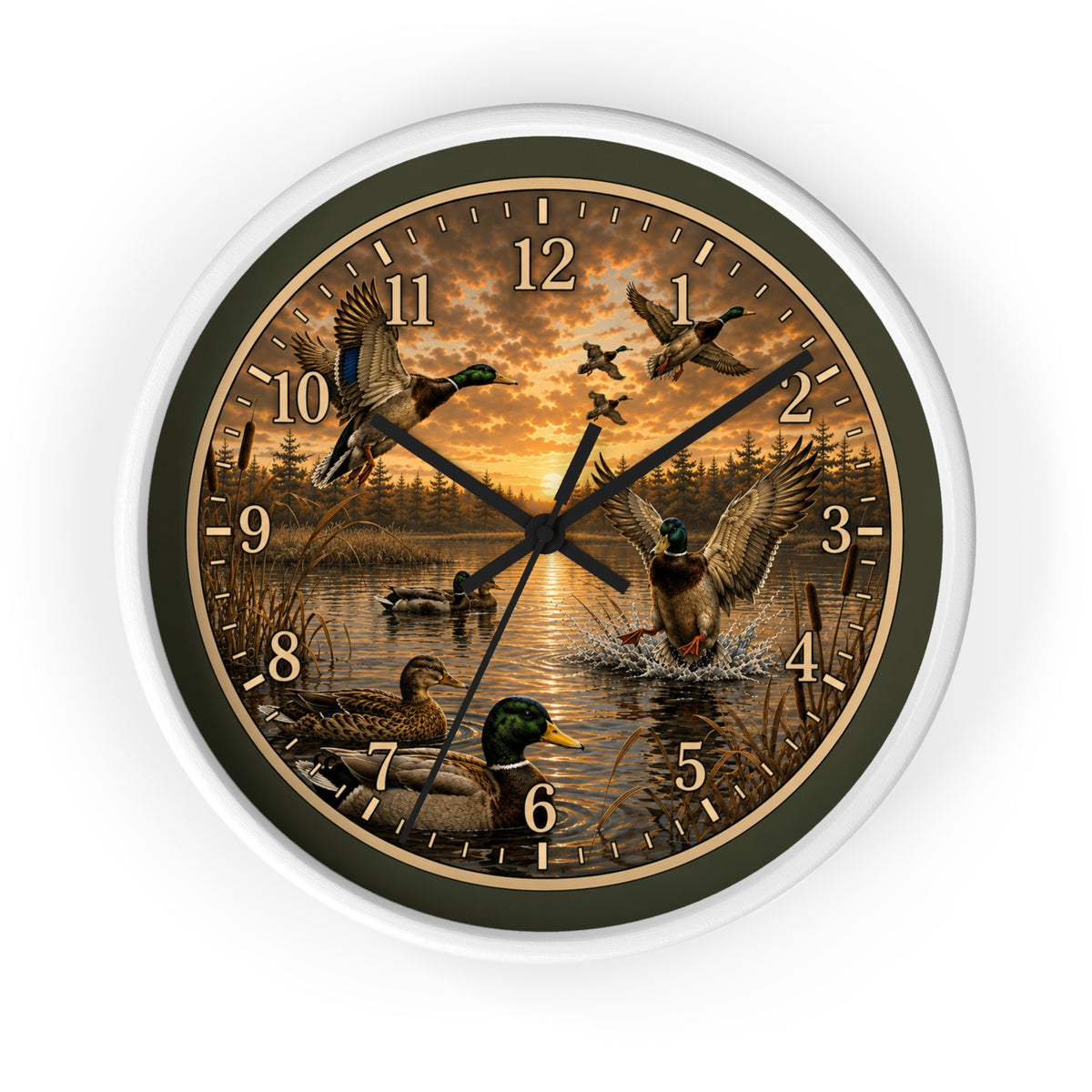 Mallard Duck Scene Wall Clock | Rustic Waterfowl Lake Décor