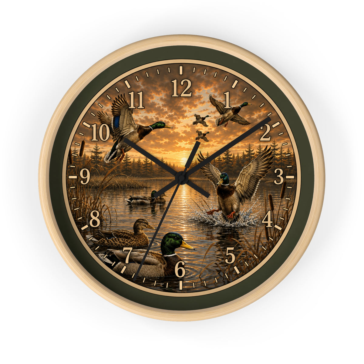 Mallard Duck Scene Wall Clock | Rustic Waterfowl Lake Décor