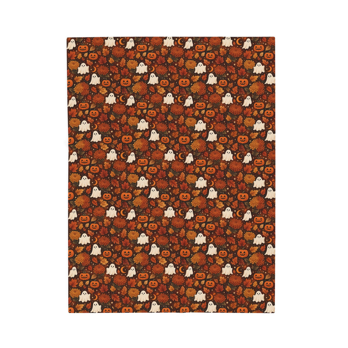 Halloween Pumpkin and Ghost Pattern Velveteen Plush Blanket | Spooky Fall Throw