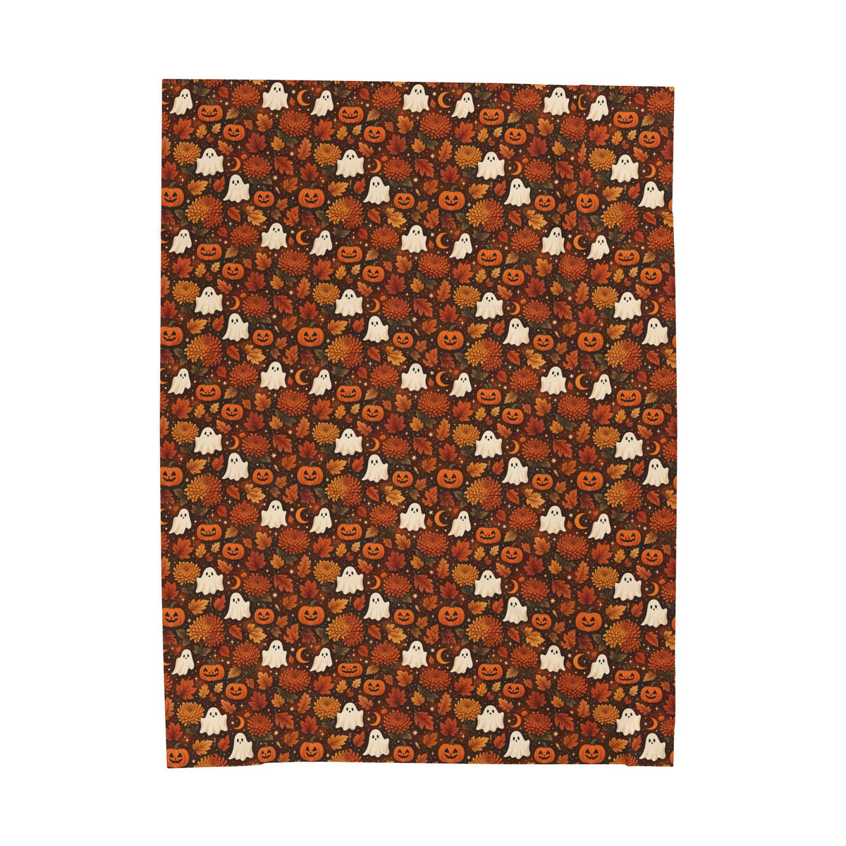 Halloween Pumpkin and Ghost Pattern Velveteen Plush Blanket | Spooky Fall Throw