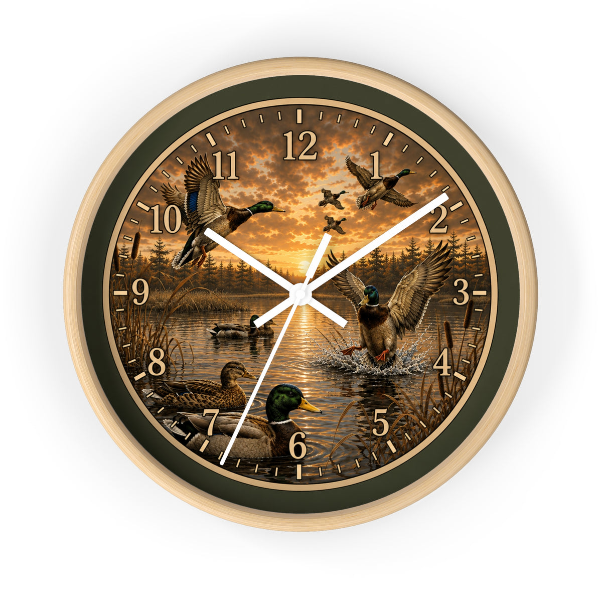Mallard Duck Scene Wall Clock | Rustic Waterfowl Lake Décor