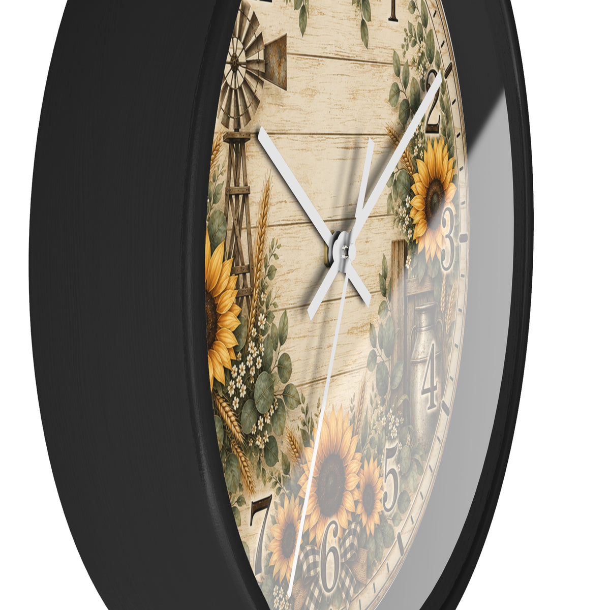 Sunflower Farmhouse Wall Clock | Rustic Windmill Floral Clock