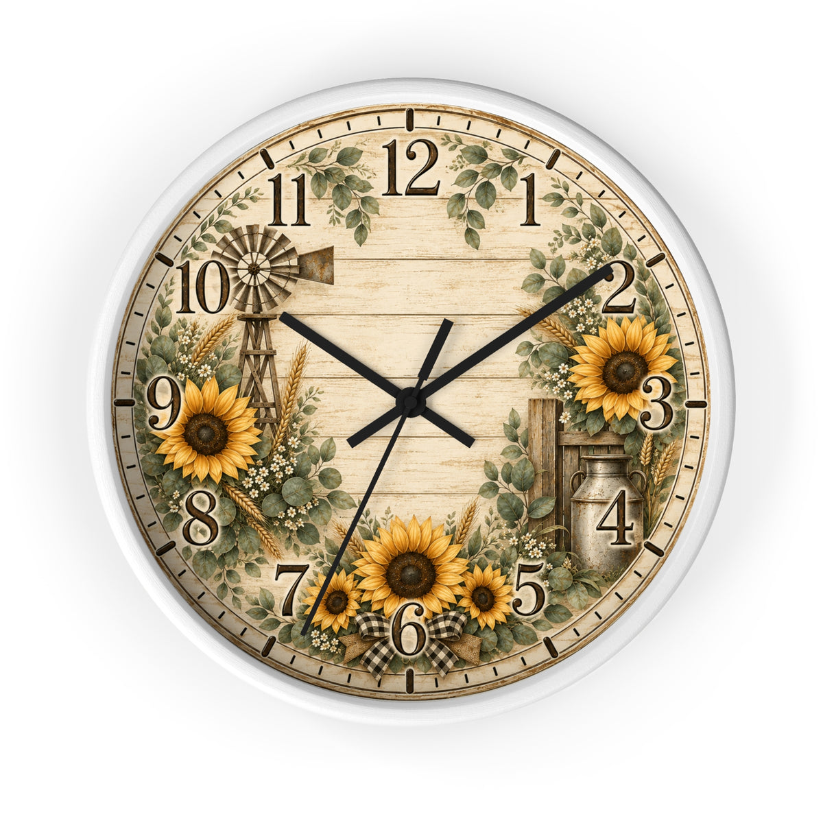Sunflower Farmhouse Wall Clock | Rustic Windmill Floral Clock