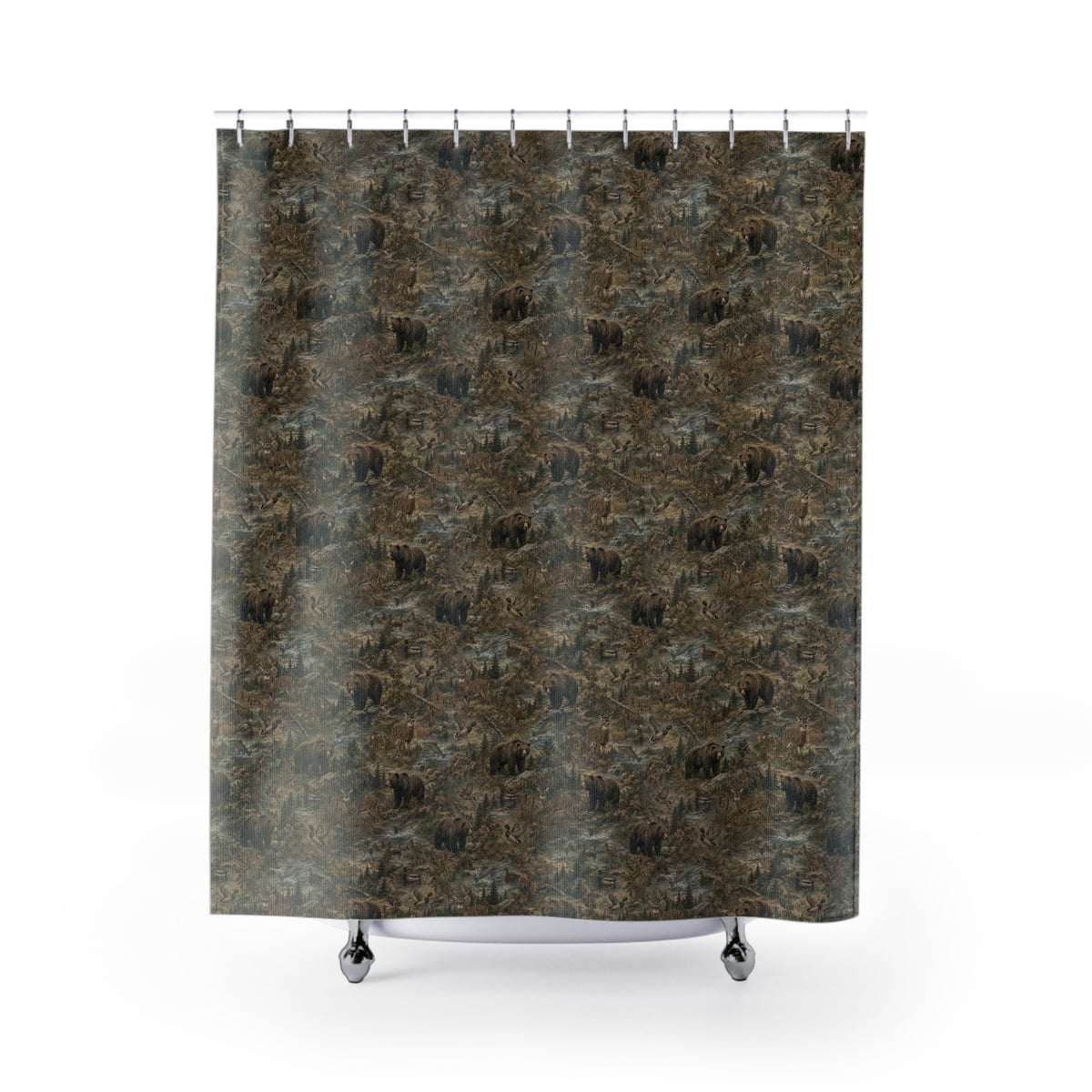 Rustic Woodland Shower Curtain | Forest Camouflage Bathroom