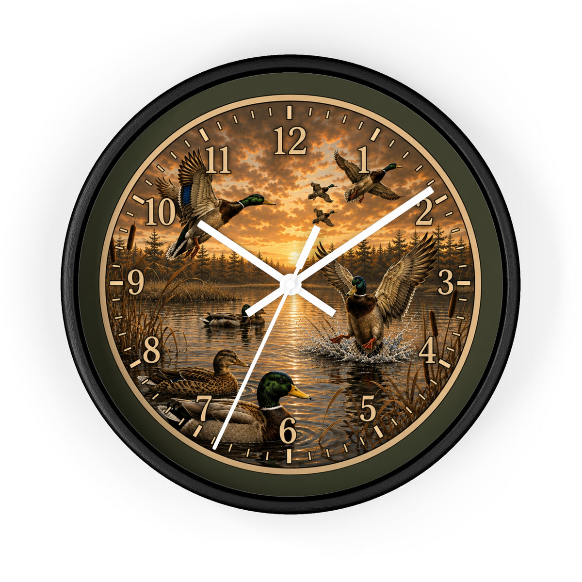 Mallard Duck Scene Wall Clock | Rustic Waterfowl Lake Décor