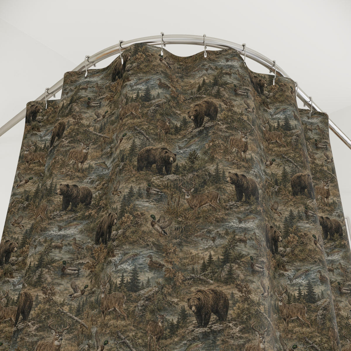 Rustic Woodland Shower Curtain | Forest Camouflage Bathroom